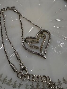Brighton Lovestruck silver Tone Double Heart Pendant Necklace with Crystal Trim